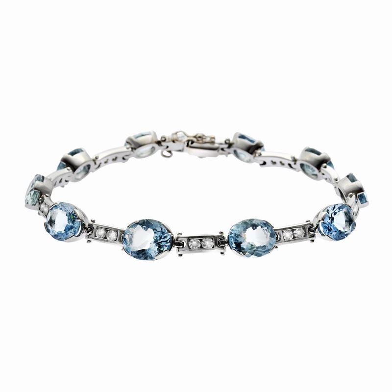 Bracciale in Oro Bianco, Acquamarine e Diamanti