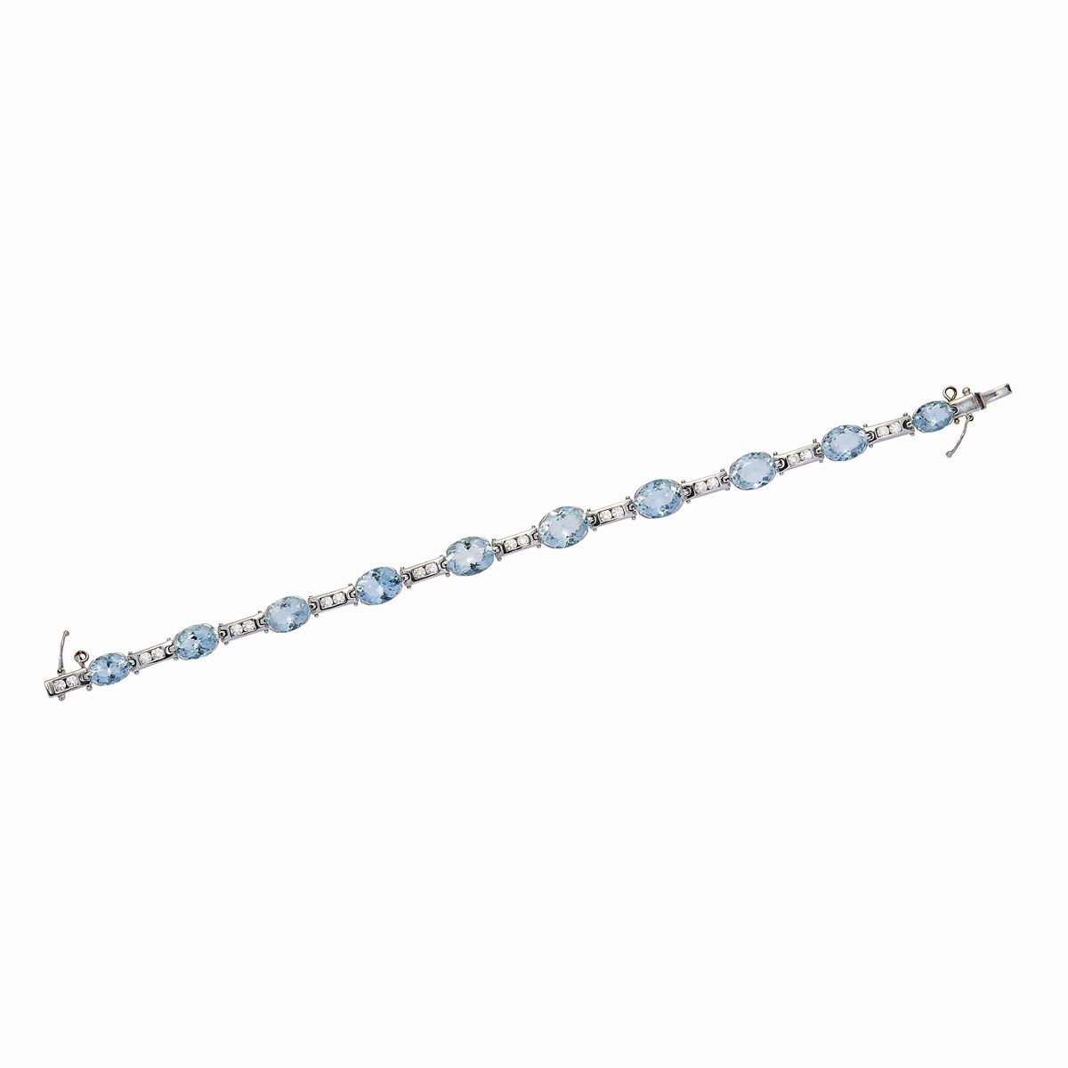 Bracciale in Oro Bianco, Acquamarine e Diamanti