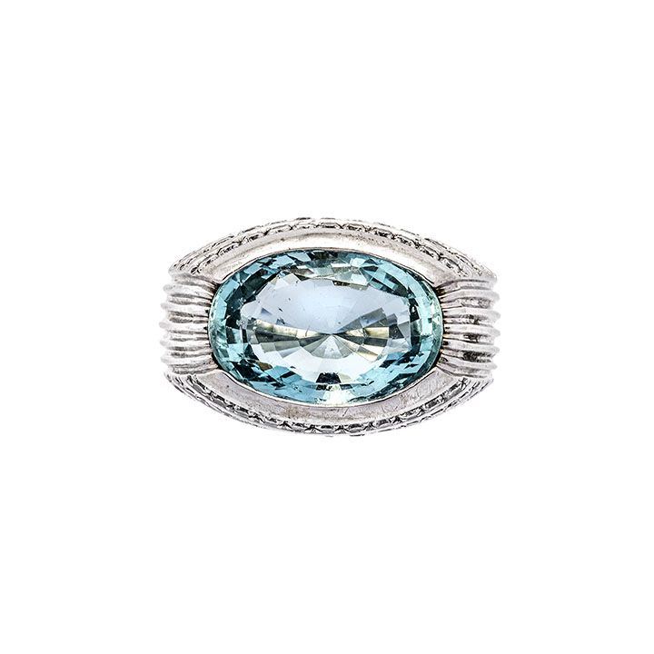 Anello in Oro Bianco, Diamanti e Acquamarina
