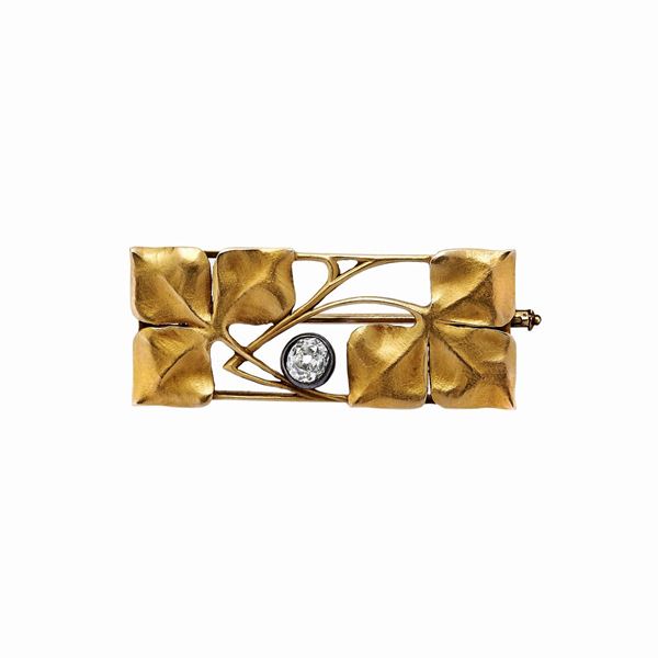Spilla in oro giallo, argento e diamante  - Asta Gioielli Antichi, Moderni e Orologi - Curio - Casa d'aste in Firenze