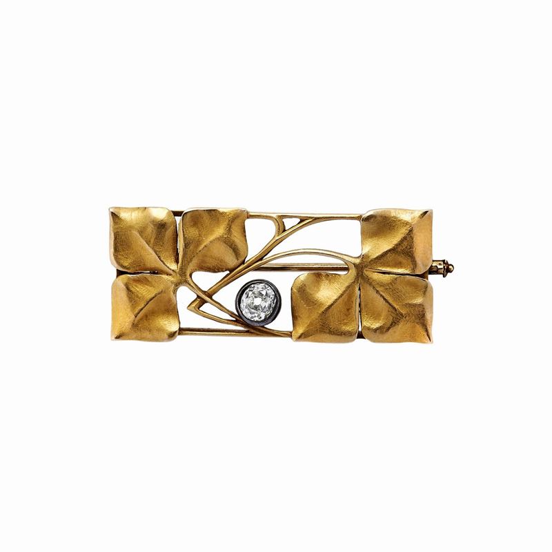 Spilla in Oro Giallo, Argento e Diamante