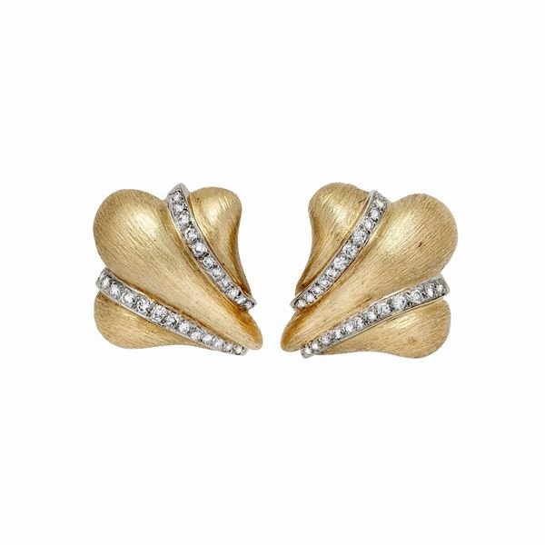 Pair of yellow gold, white gold and diamond earrings