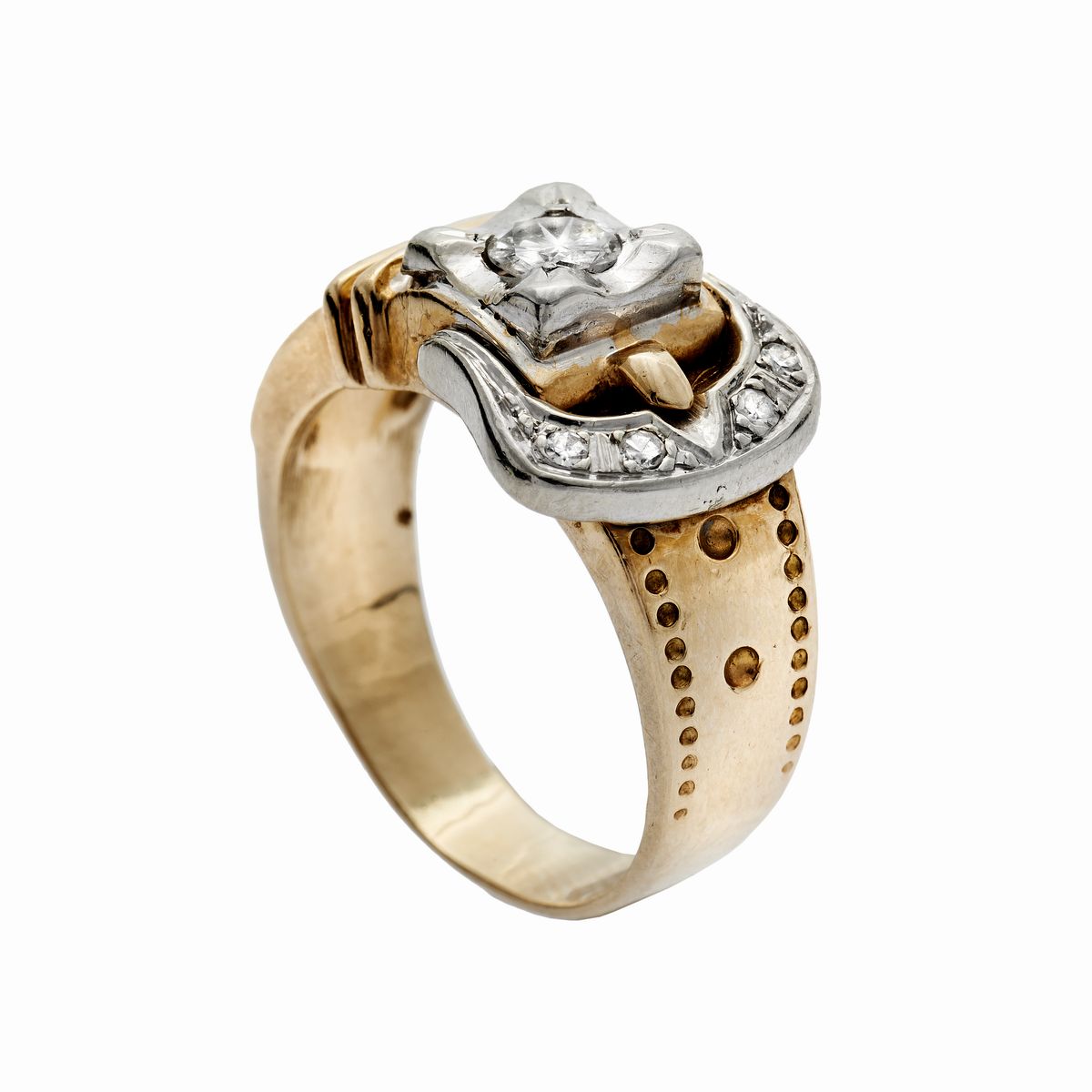 Anello in Oro Giallo, Oro Bianco e Diamanti