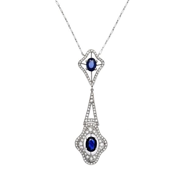 White gold pendant, diamonds and sapphires  - Auction Antique Jewelry, Modern and Watches - Curio - Casa d'aste in Firenze