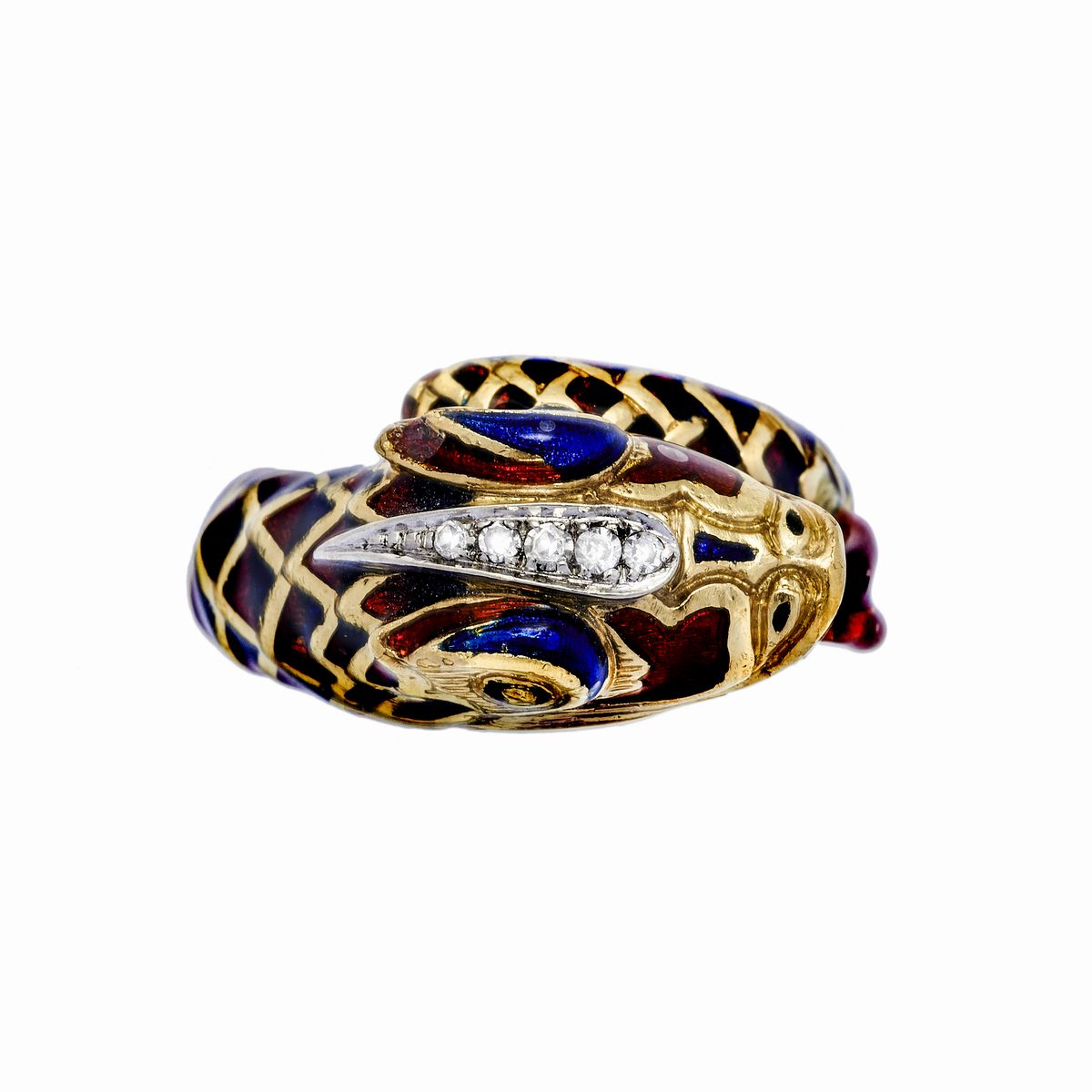 Anello in Oro Giallo, Diamanti e Smalti Colorati