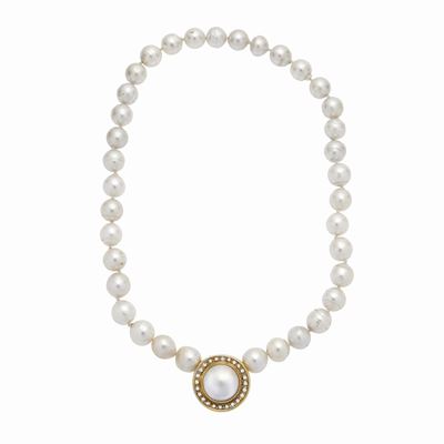 Collana in Oro Giallo, Diamanti e Perle