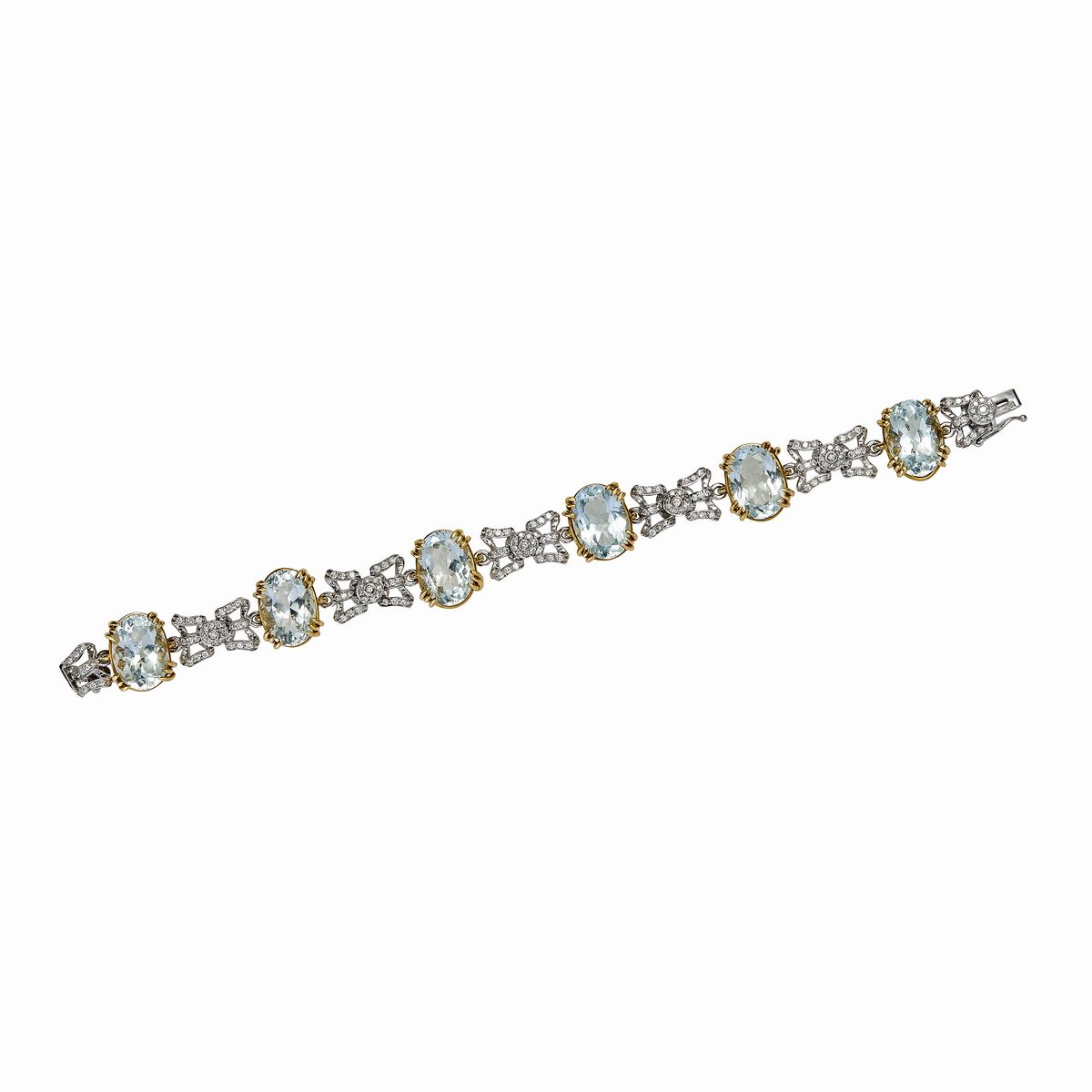 Braccialetto in Oro Giallo, Oro Bianco, Diamanti e Acquemarine