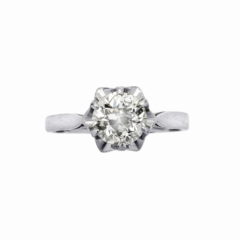 Anello Solitario in Oro Bianco e Diamante