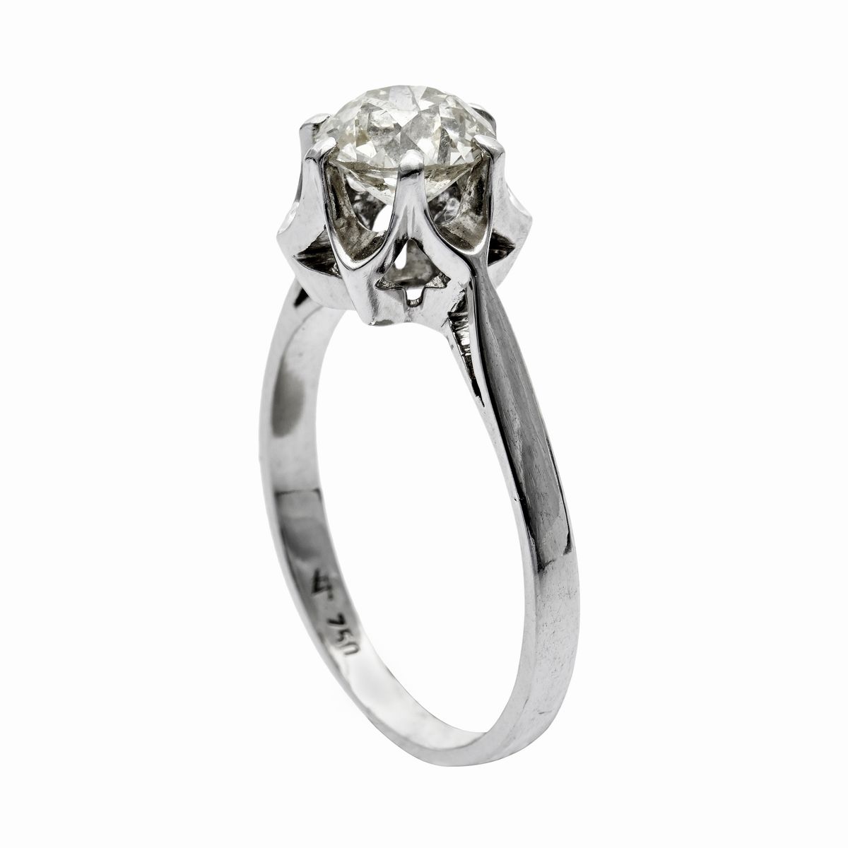 Anello Solitario in Oro Bianco e Diamante