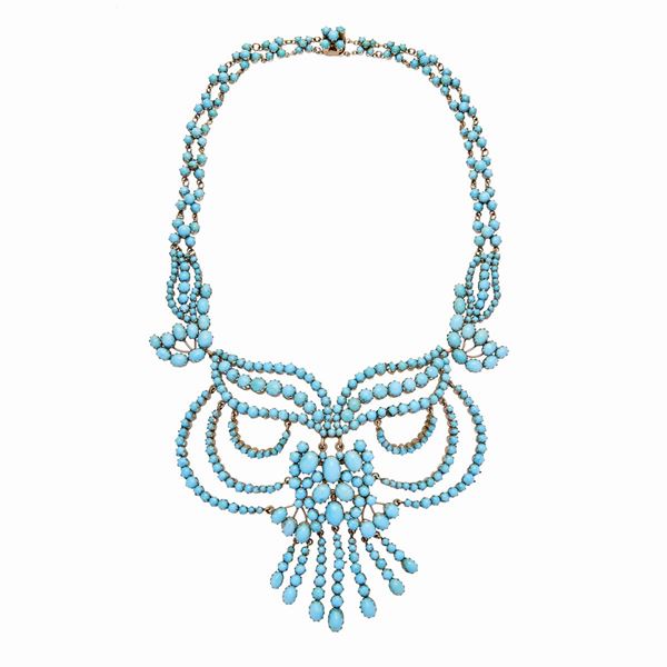 Collana in oro a basso titolo e turchesi  - Asta Gioielli Antichi, Moderni e Orologi - Curio - Casa d'aste in Firenze
