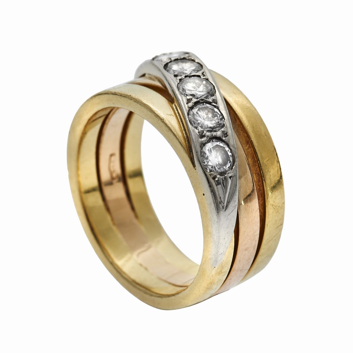 Anello in Oro Giallo, Oro Rosa e Diamanti