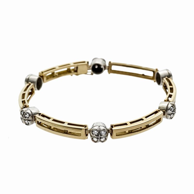 Bracciale in Oro Giallo, Oro Bianco e Diamanti