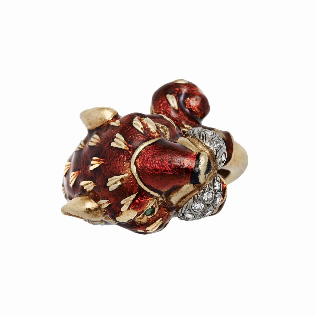 Anello in Oro Giallo, Diamanti, Smeraldi e Smalti Frascarolo