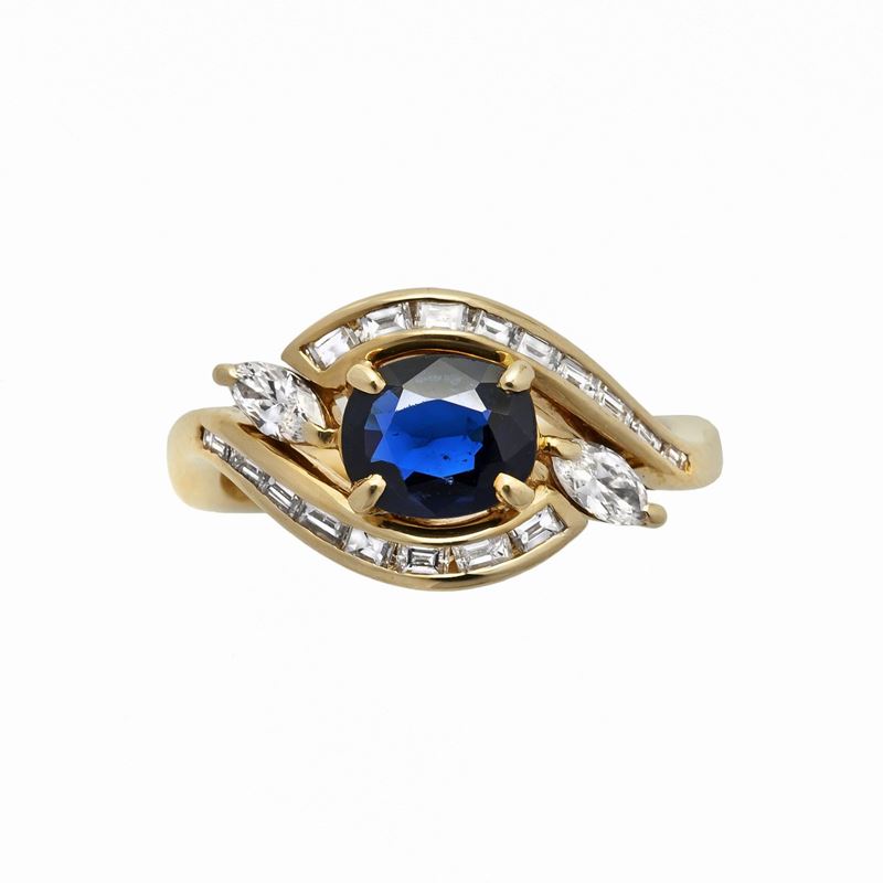 Anello in Oro Giallo, Diamanti e Zaffiro Damiani