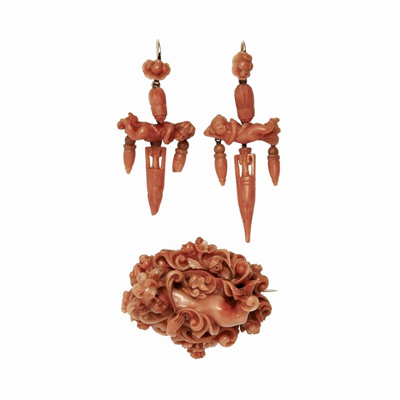 Parure in Oro Giallo e Corallo Rosa