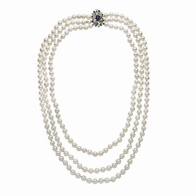 Collana in Oro Bianco, Zaffiri e Perle
