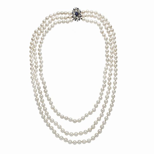 Collana in oro bianco, zaffiri e  perle  - Asta Gioielli Antichi, Moderni e Orologi - Curio - Casa d'aste in Firenze