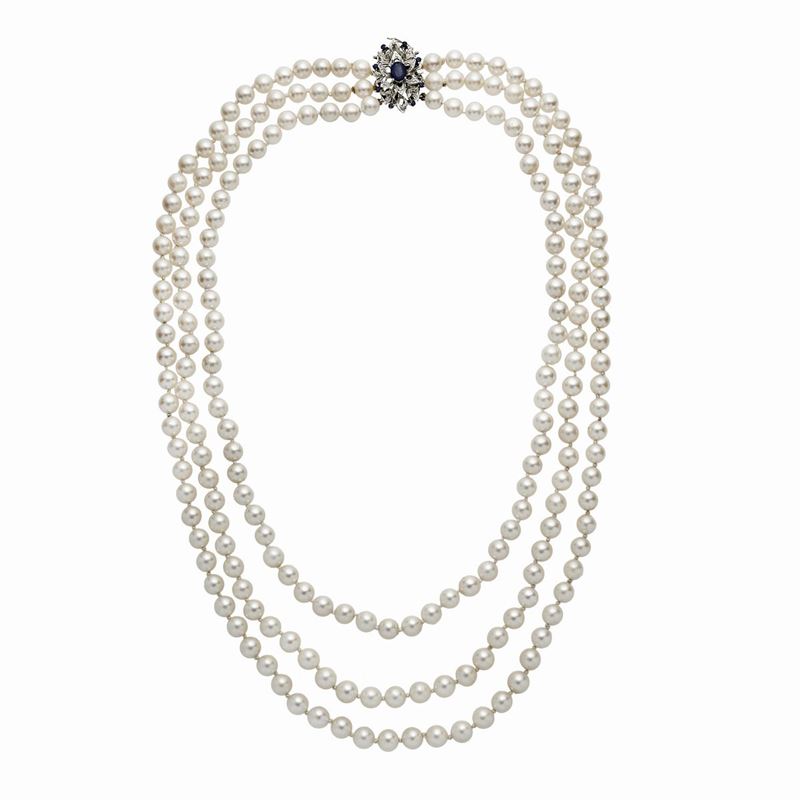 Collana in Oro Bianco, Zaffiri e Perle