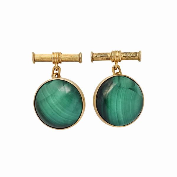 Paio di gemelli in oro giallo e malachite