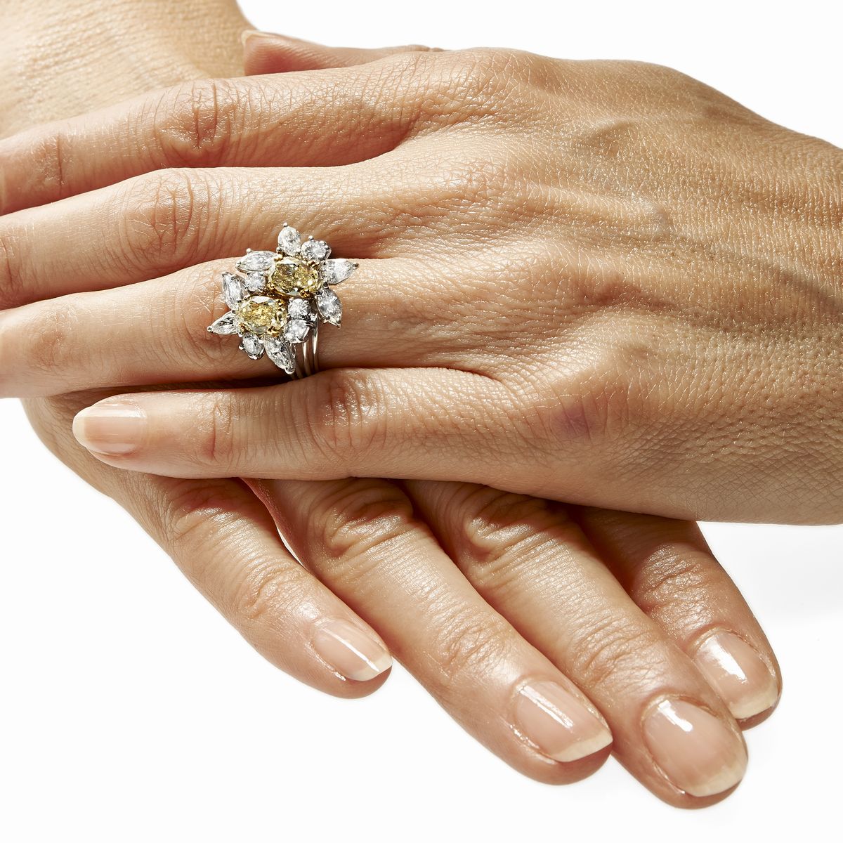 Anello in Oro Bianco, Diamanti e Diamanti Fancy Light Yellow
