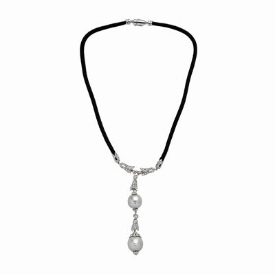 Collana in Tessuto, Oro Bianco, Diamanti, Perle Australiane