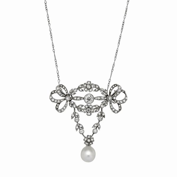 White gold necklace, diamonds and pearl  - Auction Antique Jewelry, Modern and Watches - Curio - Casa d'aste in Firenze