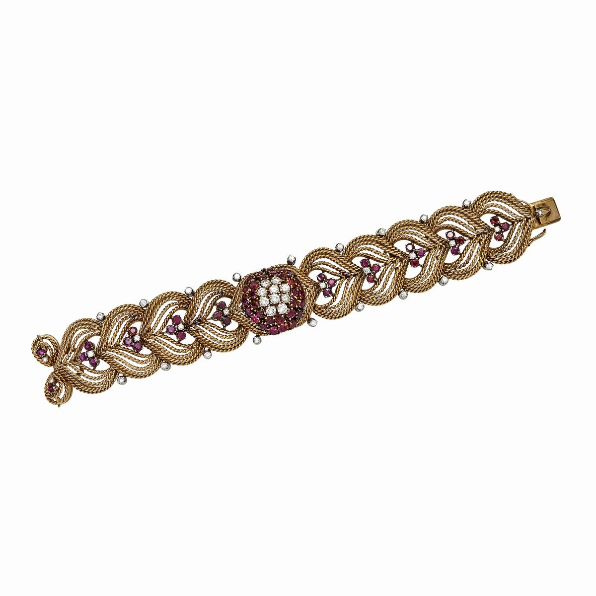 Bracciale Orologio in Oro Giallo, Diamanti e Rubini Rolex