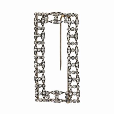 Clip Rettangolare in Oro Bianco e Diamanti