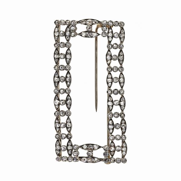 Clip rettangolare in oro bianco e diamanti