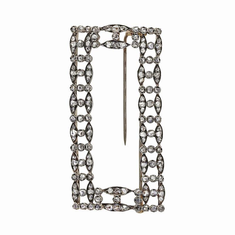 Clip Rettangolare in Oro Bianco e Diamanti