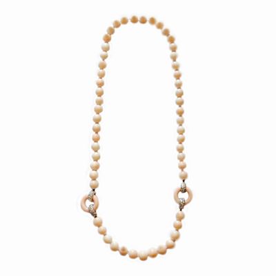 Collana in Oro Bianco, Diamanti, Corallo Pelle D'angelo Torrini