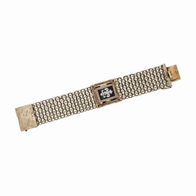 Bracciale Orologio in Oro a Basso Titolo, Diamanti, Microperle Smalto Nero