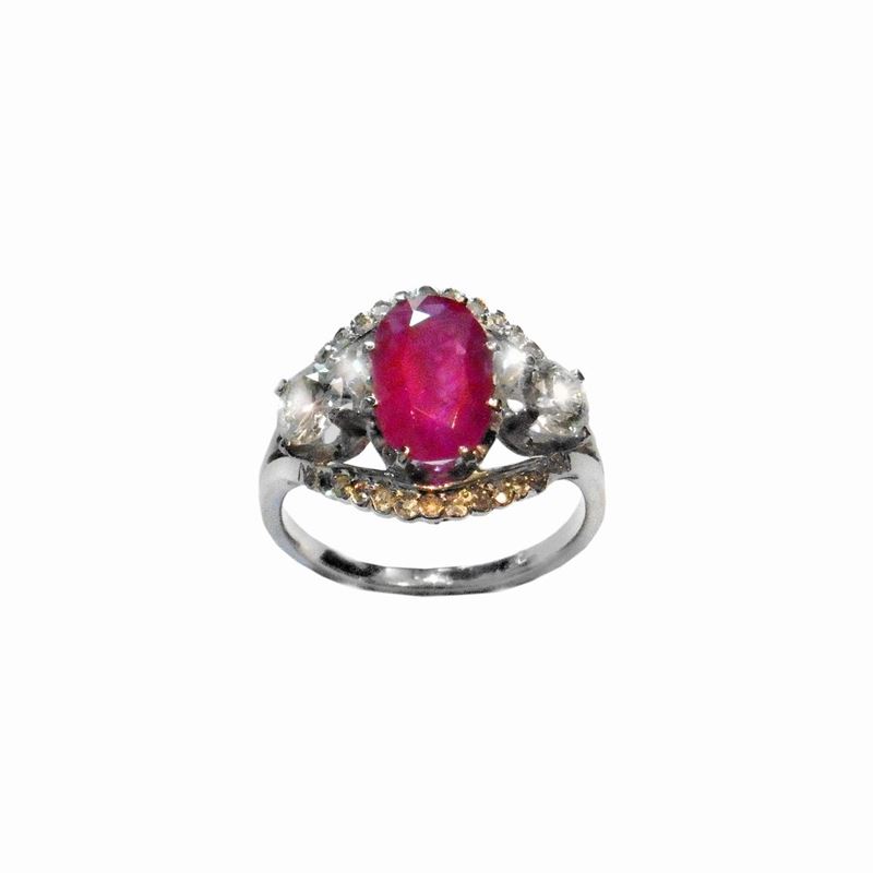 Anello in Platino, Diamanti e Rubino
