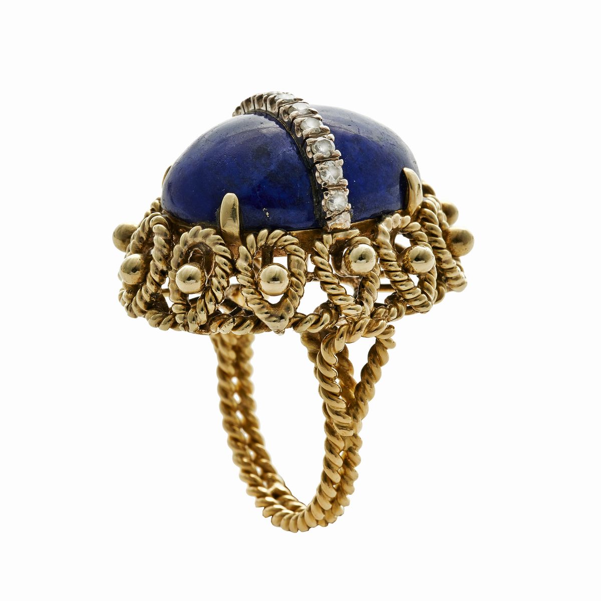 Anello in Oro Giallo, Bianco, Diamanti e Lapislazzulo