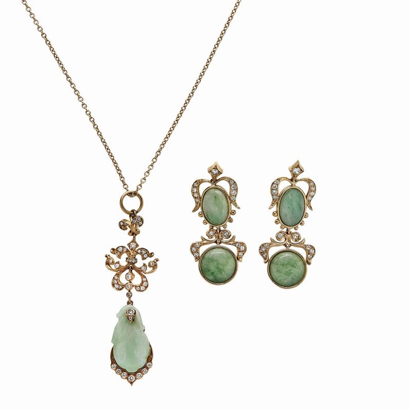 Parure in Oro Giallo, Diamanti e Giadeite