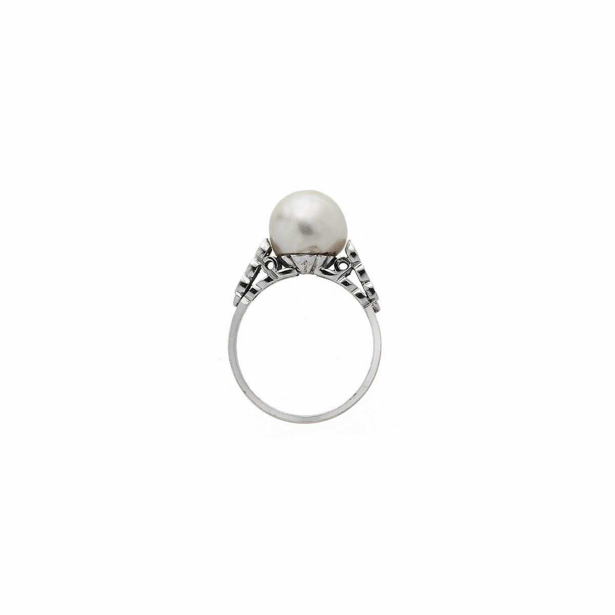Anello in Oro Bianco, Diamanti e Perla