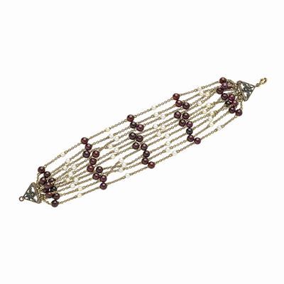 Bracciale in Oro Giallo, Oro a Basso Titolo, Argento, Perle Coltivate e Granati