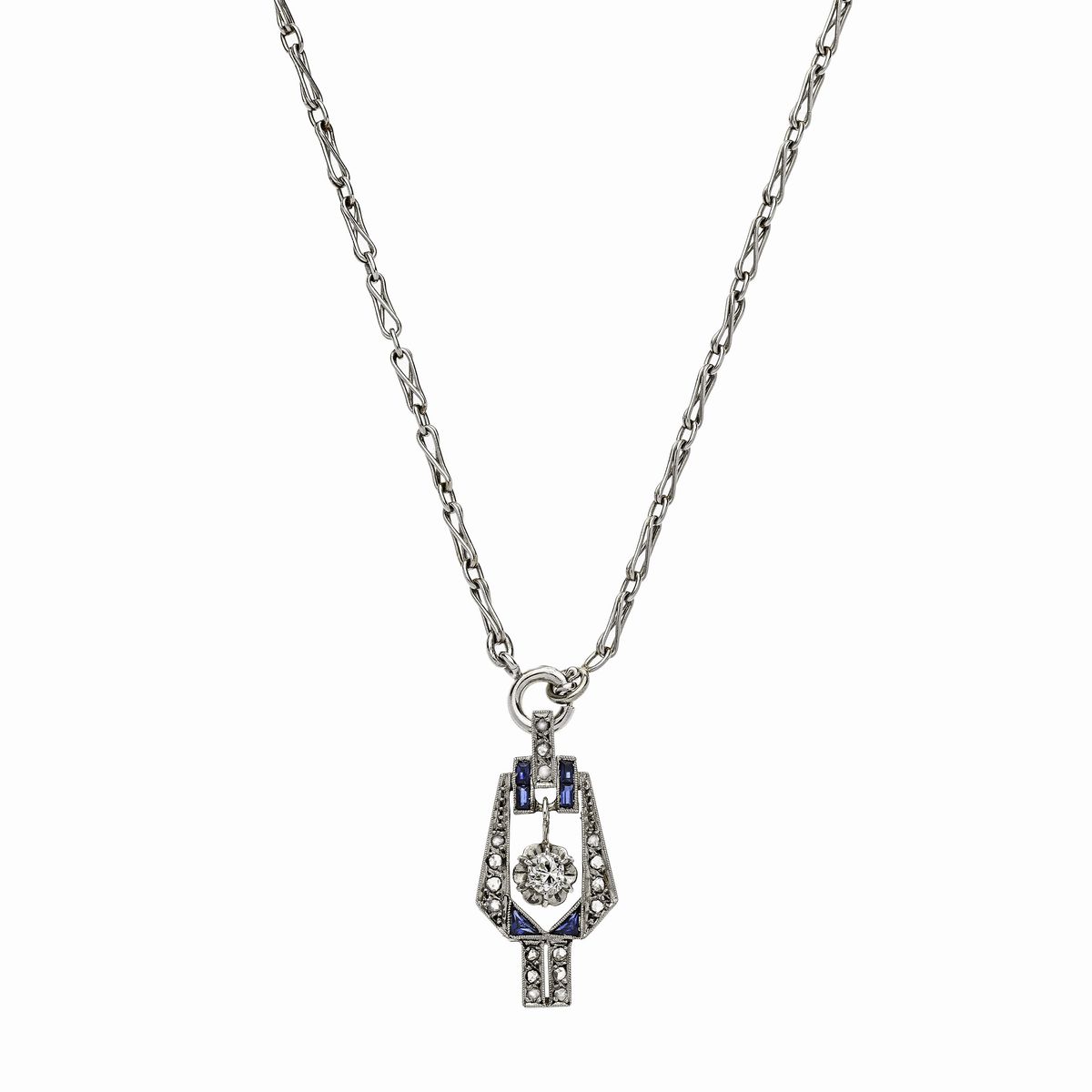 Pendente con Catena in Oro Bianco e Diamanti
