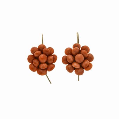 Paio di Orecchini Pendenti a Fiore in Oro a Basso Titolo e Corallo Rosa
