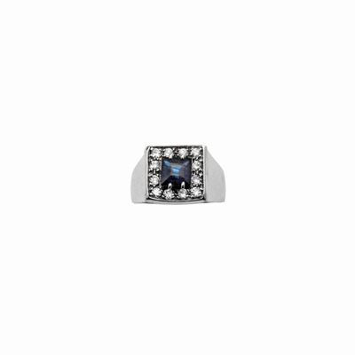 Anello da Mignolo in Oro Bianco, Diamanti e Zaffiro