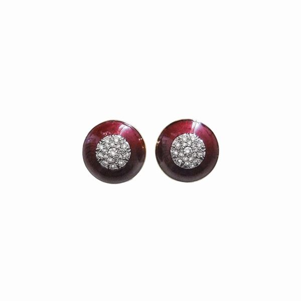 Pair of yellow gold, red enamel and diamond clip earrings  - Auction Antique Jewelry, Modern and Watches - Curio - Casa d'aste in Firenze