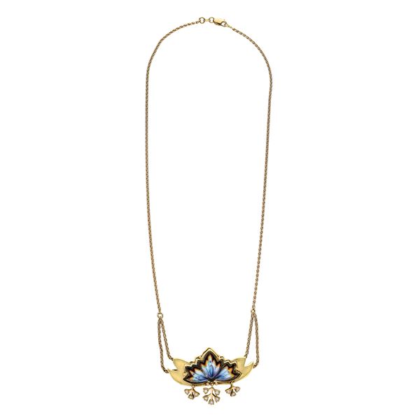 Yellow gold necklace, diamonds and enamel  - Auction Antique Jewelry, Modern and Watches - Curio - Casa d'aste in Firenze