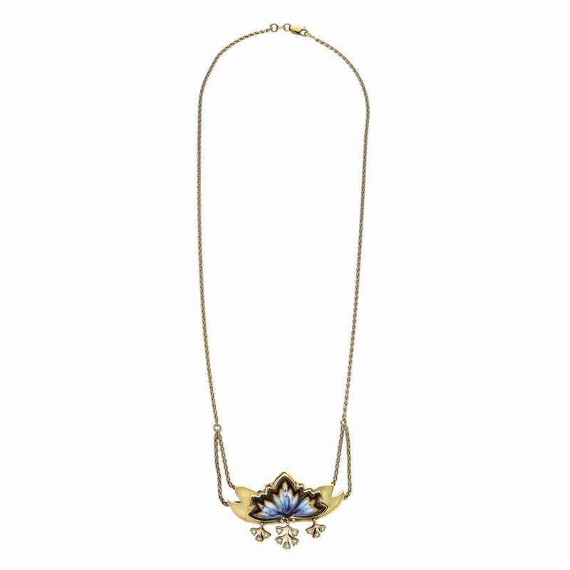 Collana in Oro Giallo, Diamanti e Smalto