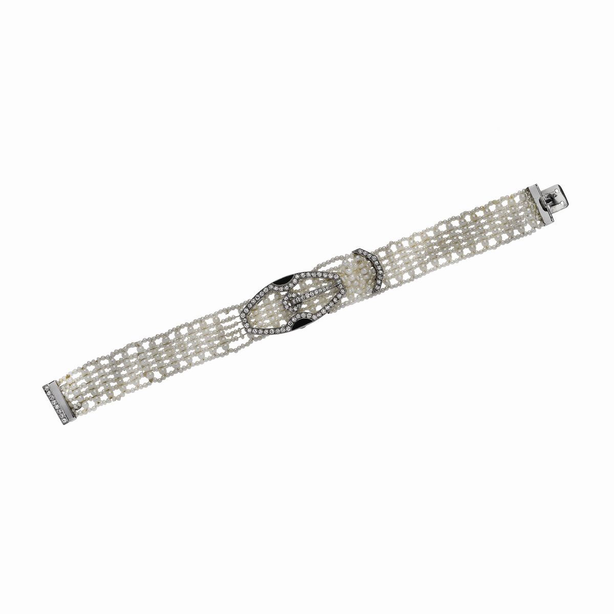 Bracciale in Platino, Microperle, Onice e Diamanti Cartier