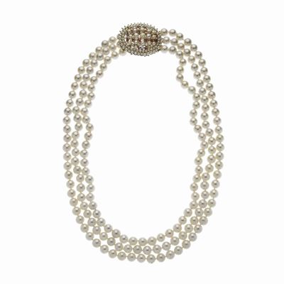 Collana in Oro Giallo, Perle, Diamanti e Rubini