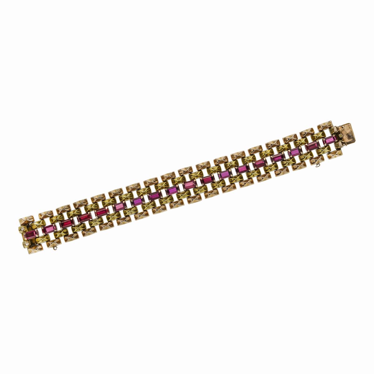 Bracciale in Oro Giallo, Oro Rosa e Pietre Rosse