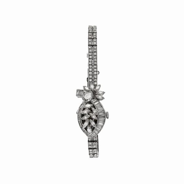 Bracciale orologio in platino,oro bianco e diamanti