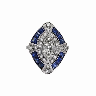 Anello in Oro Bianco, Diamanti e Zaffiri