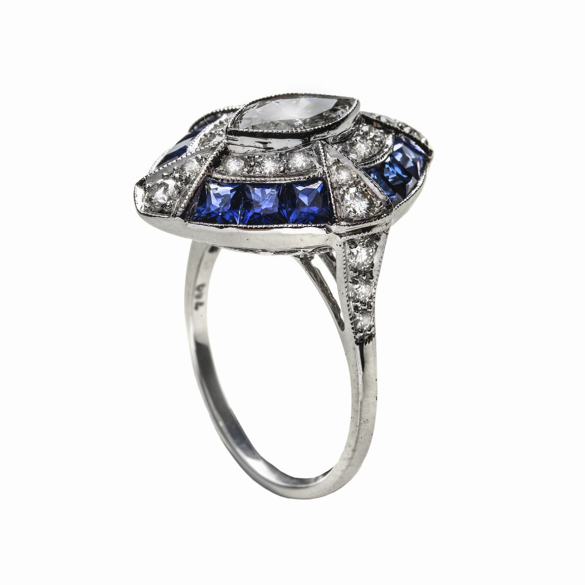 Anello in Oro Bianco, Diamanti e Zaffiri