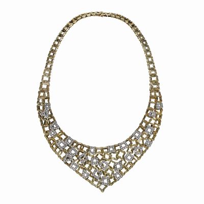 Collier in Oro Giallo 14 Kt, Oro Bianco e Diamanti